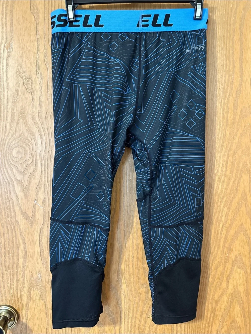 Russell Athletic Black Leggings with Blue Geometric Accents
